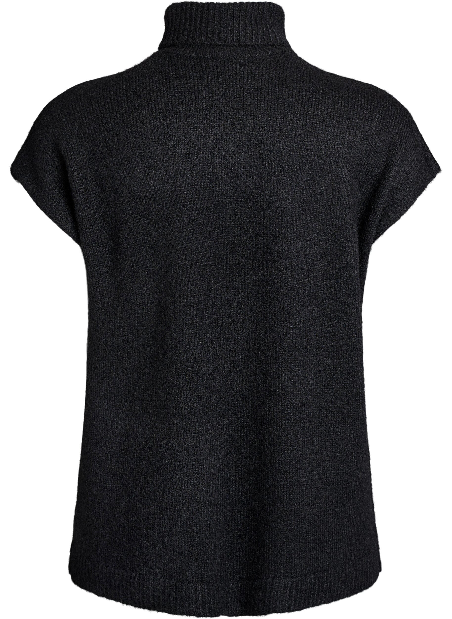 Zizzi&Auml;rmellose Strickweste mit Rollkragen, Schwarz, Packshot image number 1