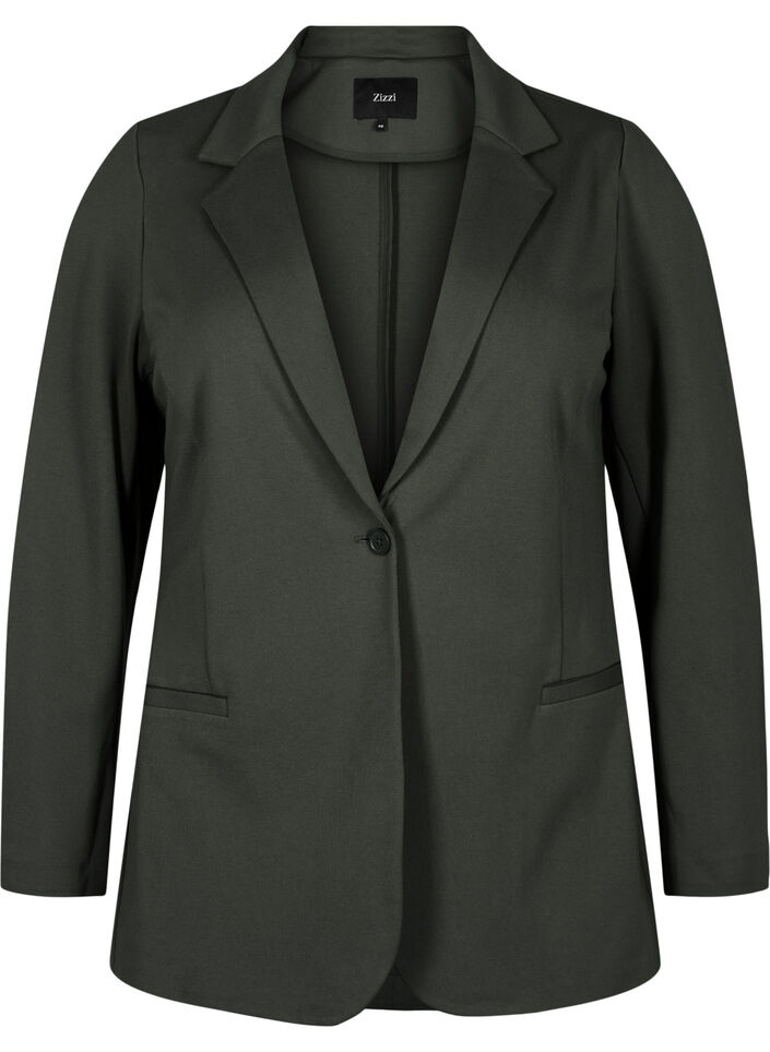 Schlichter Blazer mit Knopfverschluss, Grün, Packshot image number 0