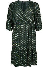 Kleid mit punktiertem Folienprint und 3/4 Ärmeln, Scarab w. Gold, Packshot