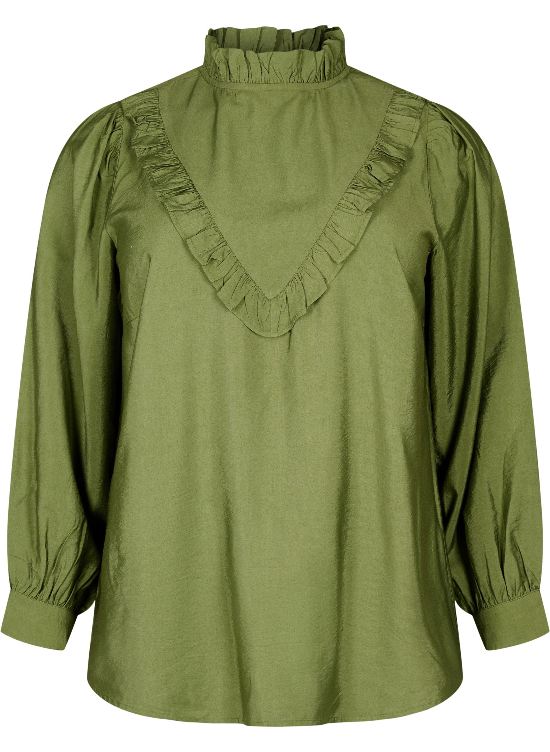 ZizziViskose-Bluse mit R&uuml;schen, Loden Green, Packshot image number 0