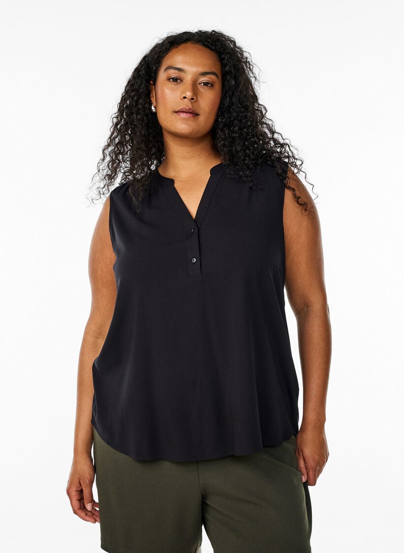 &Auml;rmellose Viskosebluse, Schwarz, Model image number 0