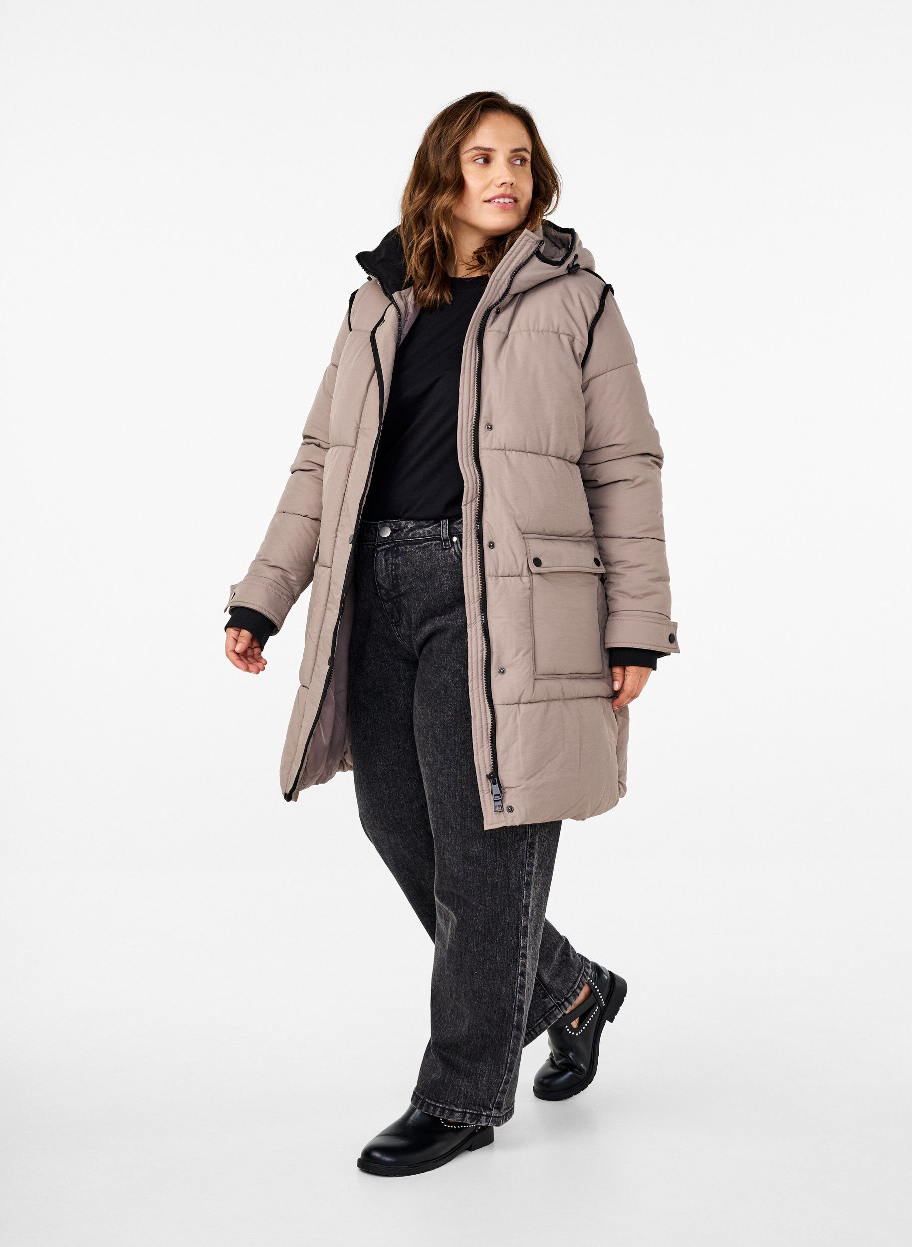 ZizziSteppjacke mit Kapuze und Kontrastdetails, Beige, Model image number 1
