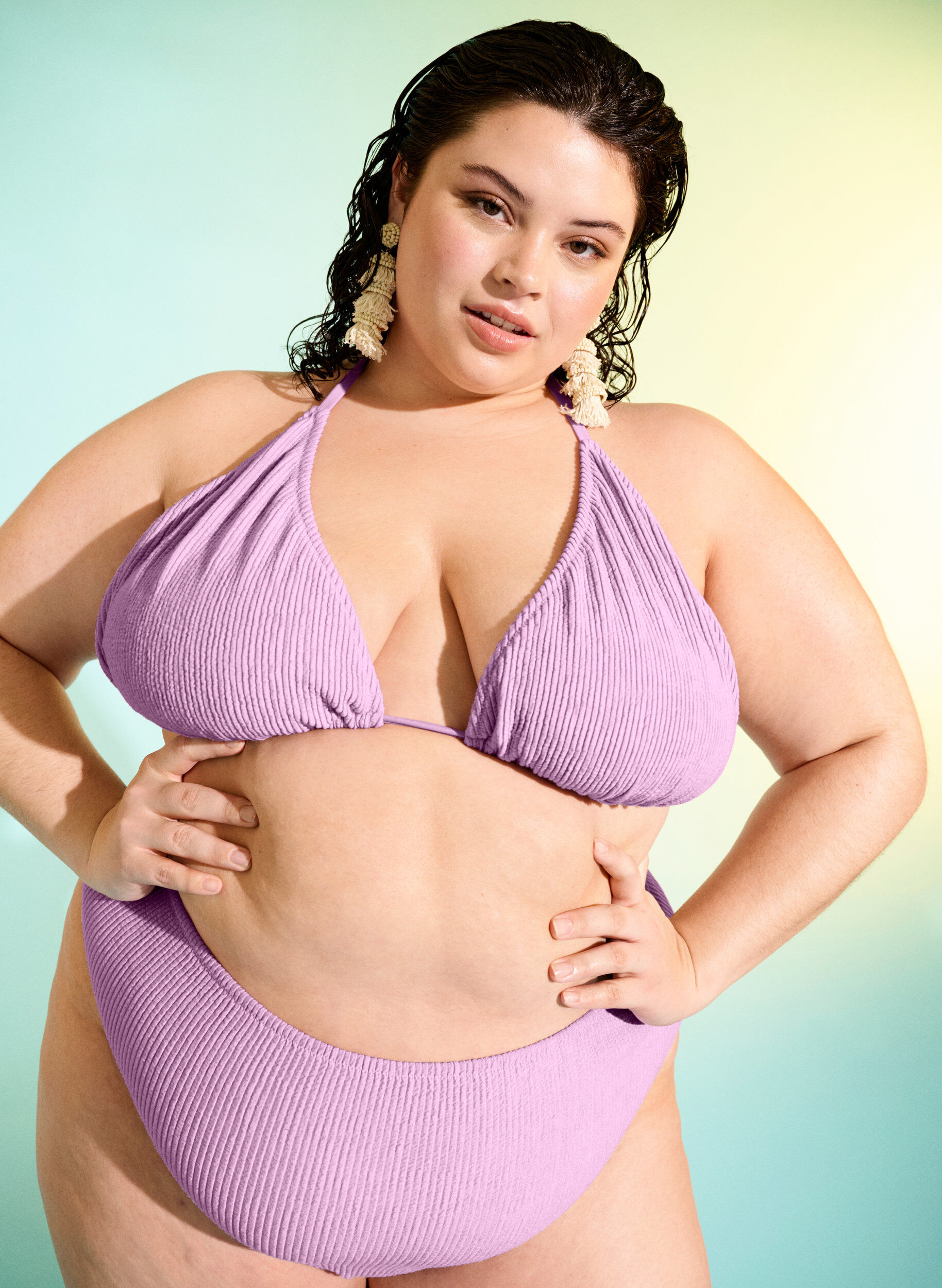 ZizziTriangel-Bikinioberteil mit Kreppstruktur, Lila, Image image number 0