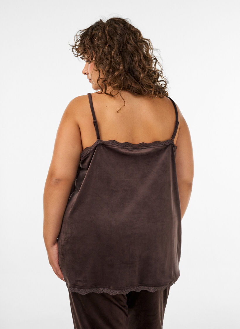 Top aus Velours mit Spitzen, Braun, Model image number 2