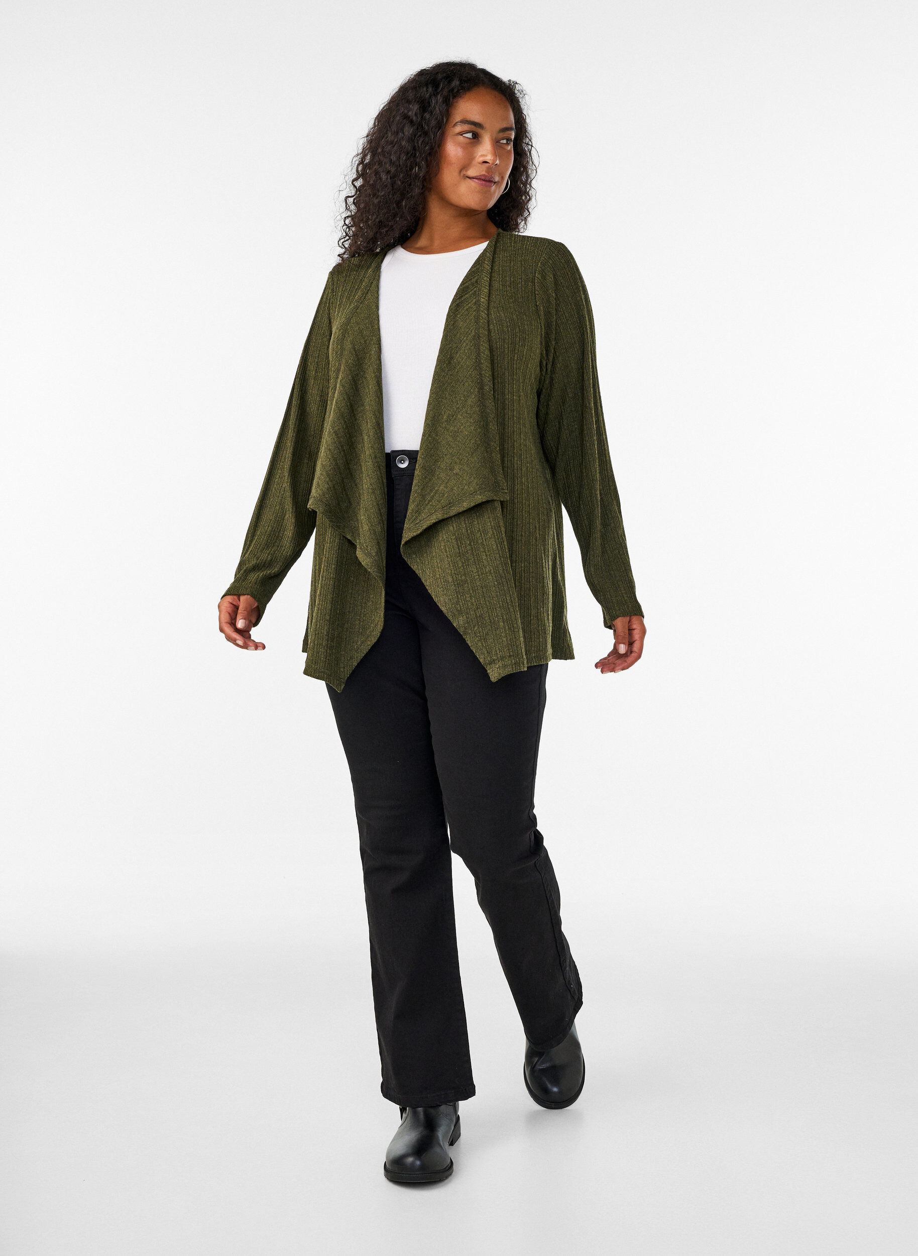 ZizziOffener Cardigan aus strukturiertem Jersey, Blau, Model image number 1