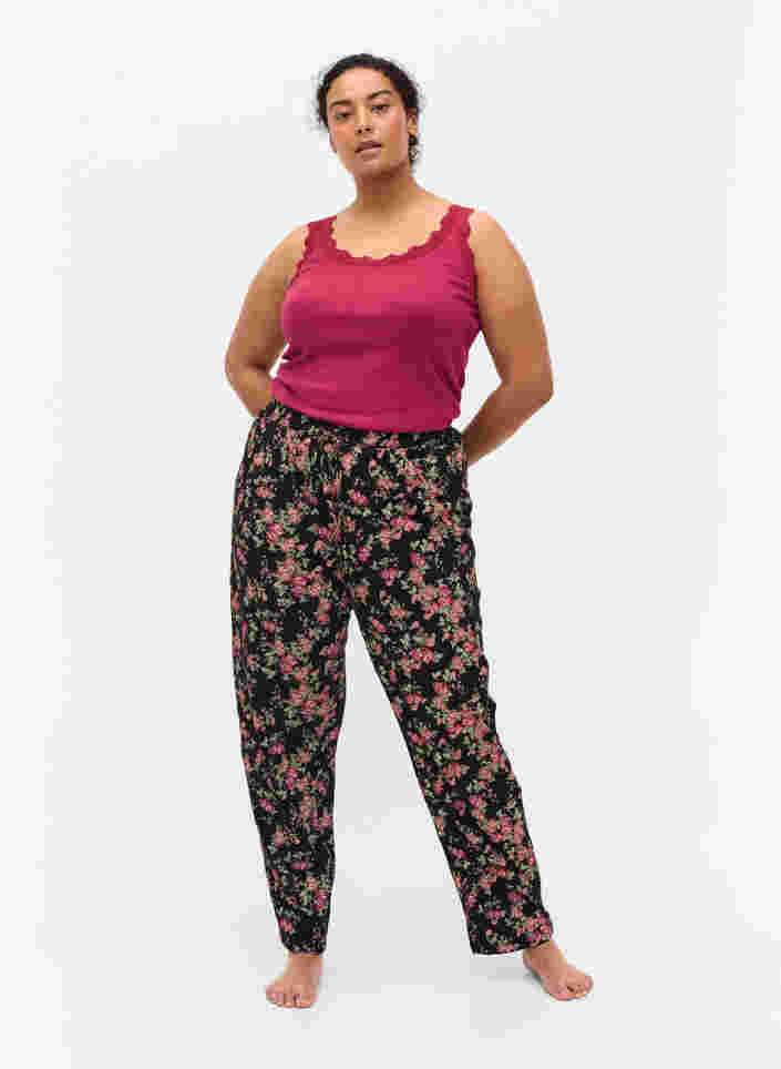 Schlafanzughose aus Baumwolle, Black Pink Oran Flow, Model image number 2