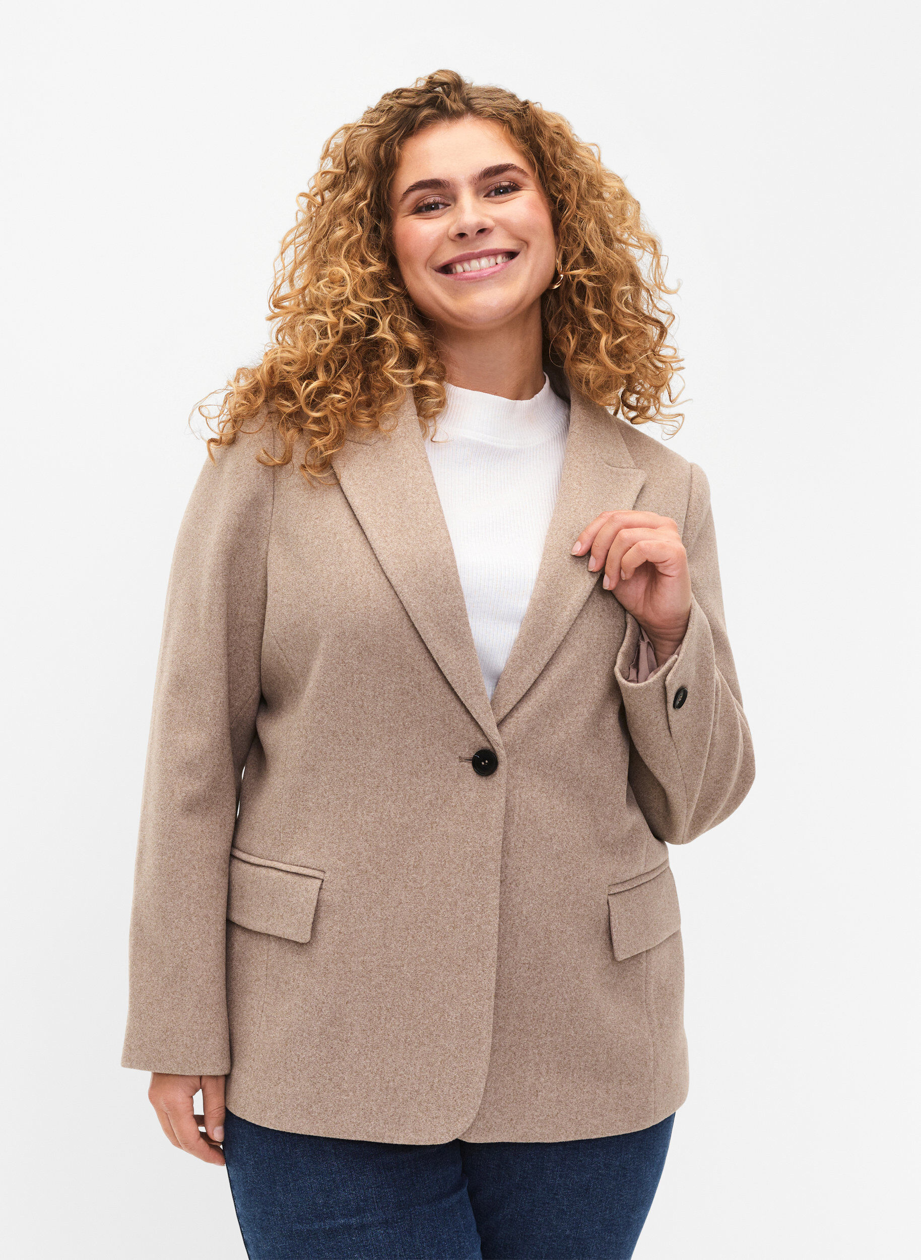 ZizziMelierter Blazer mit Schlitz, Pumice Stone Mel., Model image number 0
