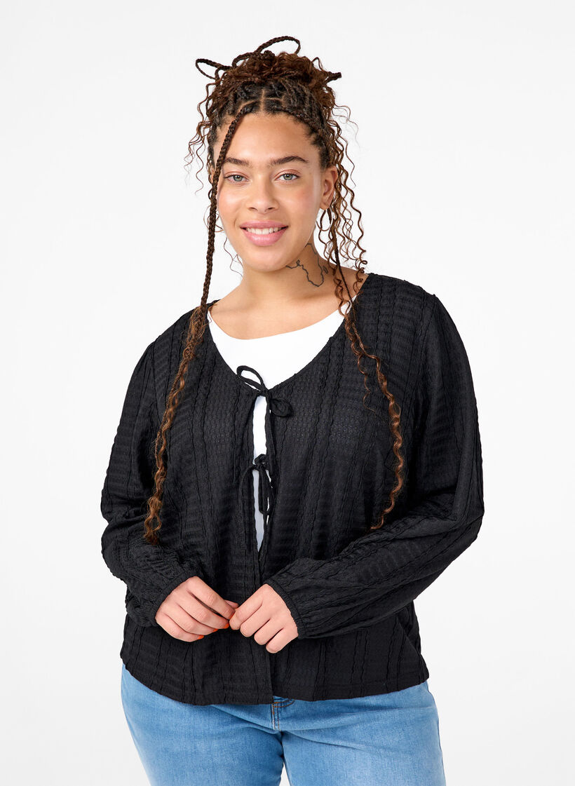 Strickjacke mit Bändern, Black, Model image number 0