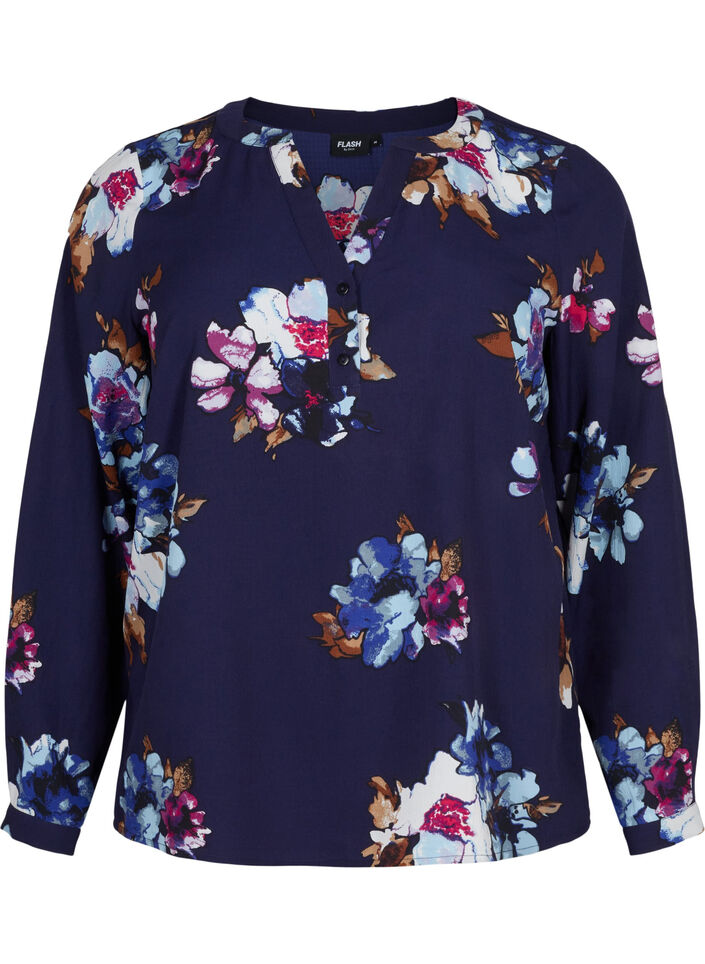 FLASH - Lang&auml;rmelige Bluse mit Print, Big Blue Flower, Packshot image number 0