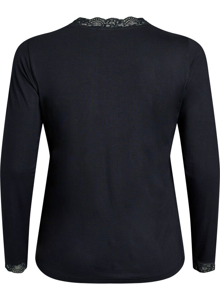 Bluse aus Viskose mit Spitzen und V-Ausschnitt, Schwarz, Packshot image number 1