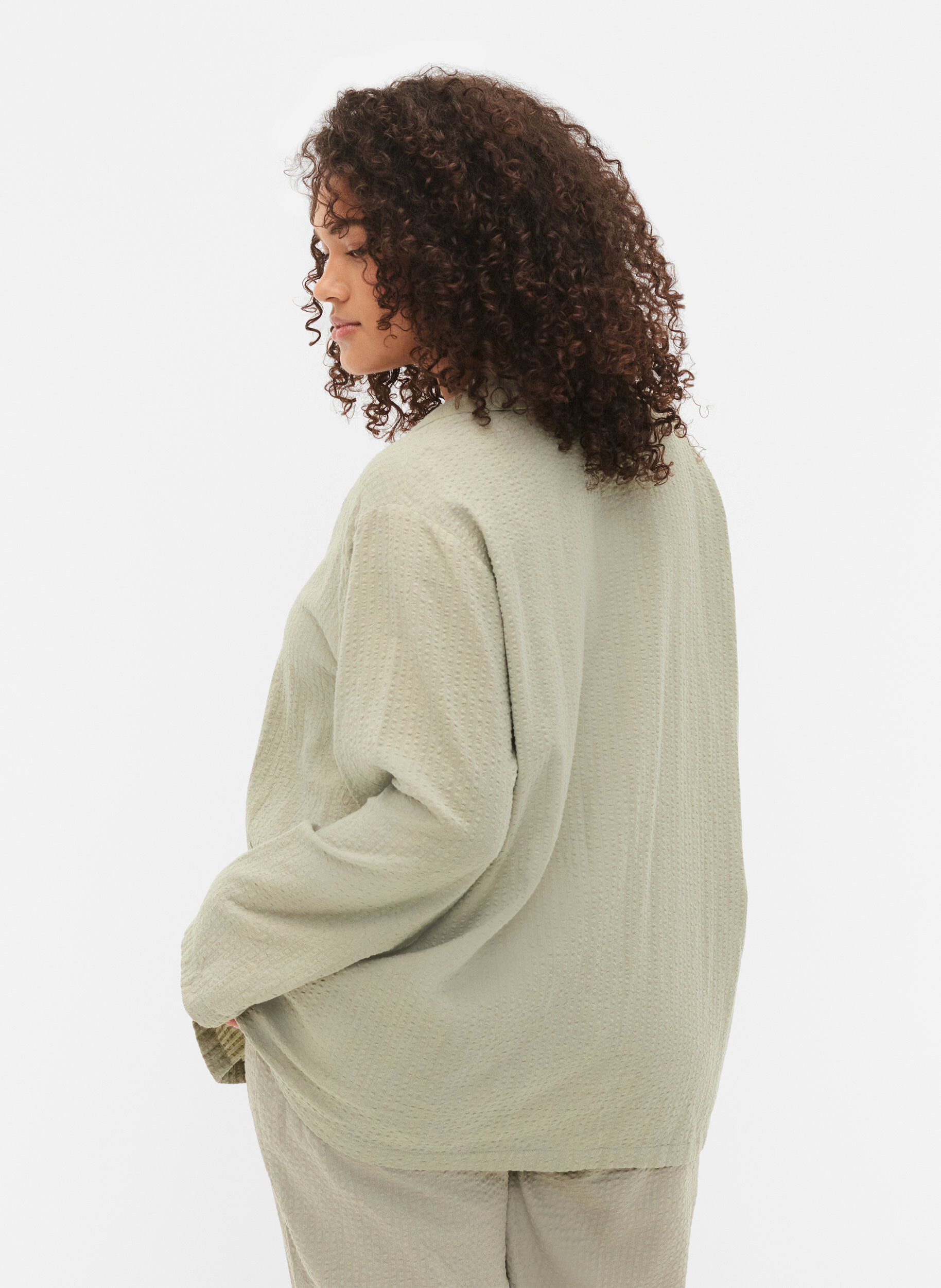 ZizziHemd aus Baumwolle mit Struktur, Seagrass , Model image number 1