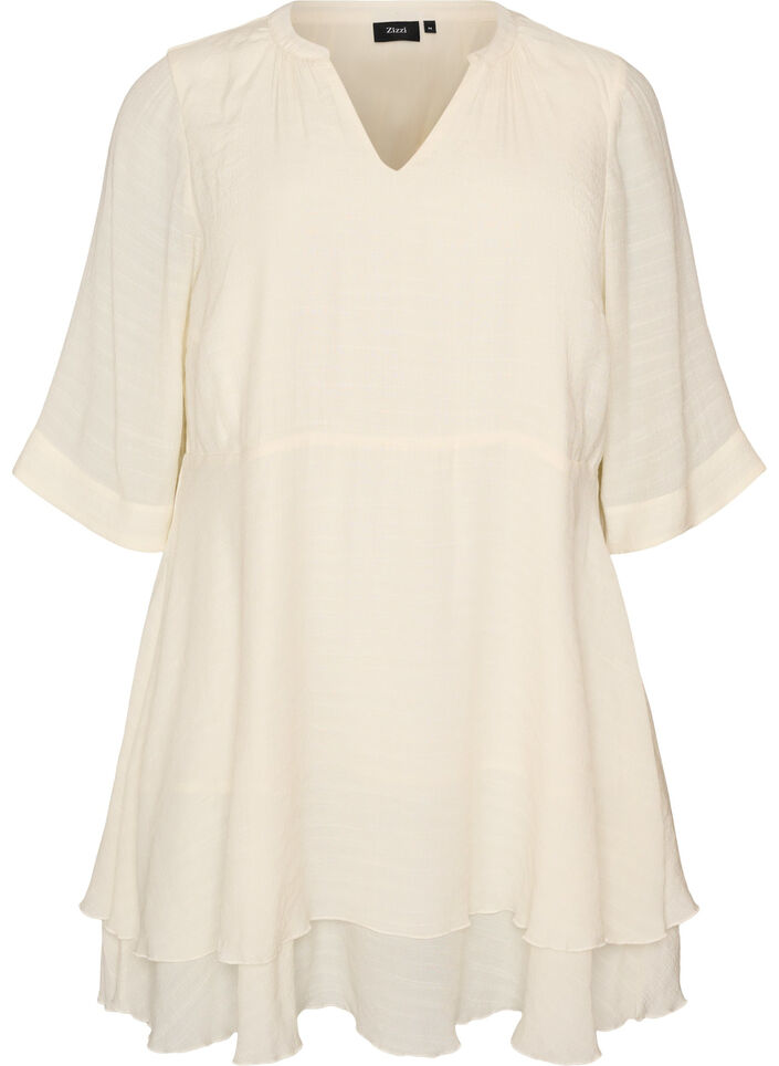 A-Linien-Kleid mit gestuften R&uuml;schen, Vanille, Packshot image number 0