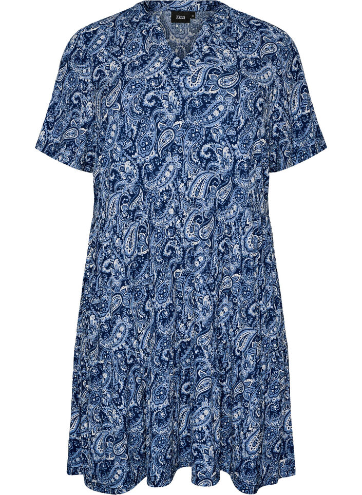 Gemustertes Kleid mit Eins&auml;tzen, Blau, Packshot image number 0