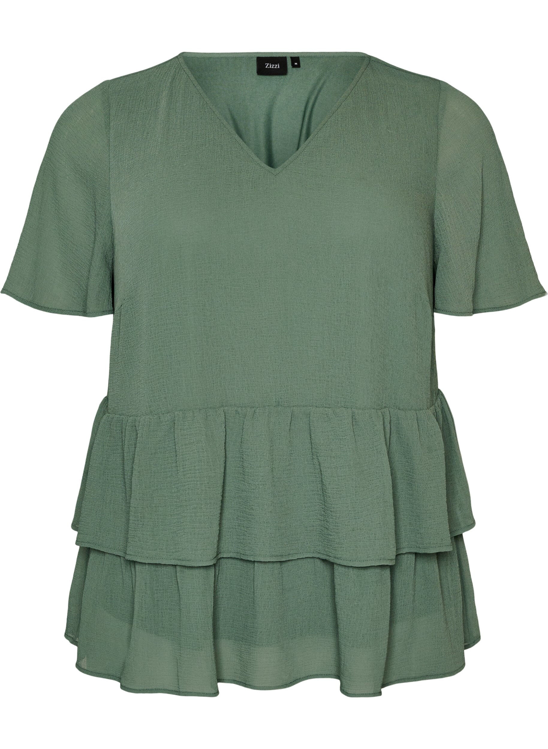 ZizziBluse mit V-Ausschnitt und R&uuml;schen, Gr&uuml;n, Packshot image number 0