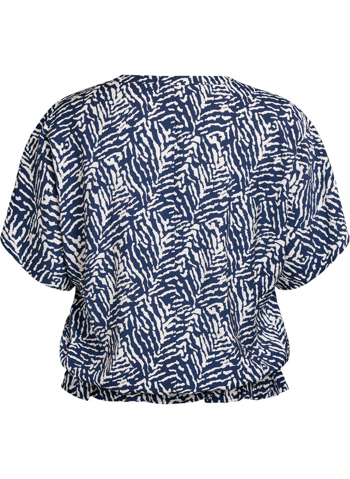 Bluse mit kurzen Ärmeln und einem gerüschten Saum, Blau, Packshot image number 1