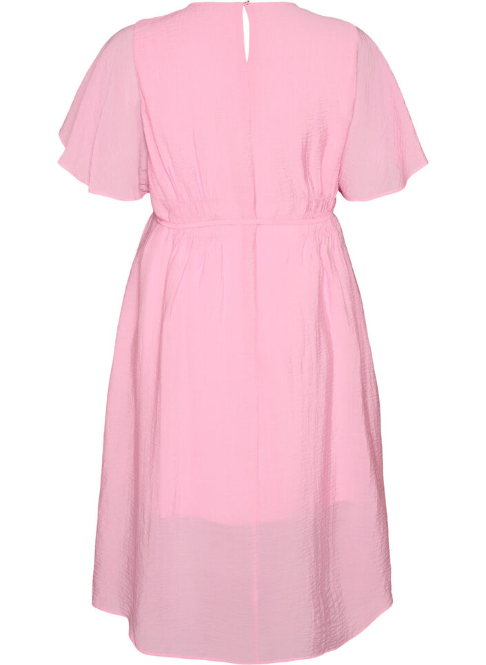 Kn&ouml;chellanges Kleid mit Fl&uuml;gel&auml;rmeln und Bindeg&uuml;rtel, Pink, Packshot