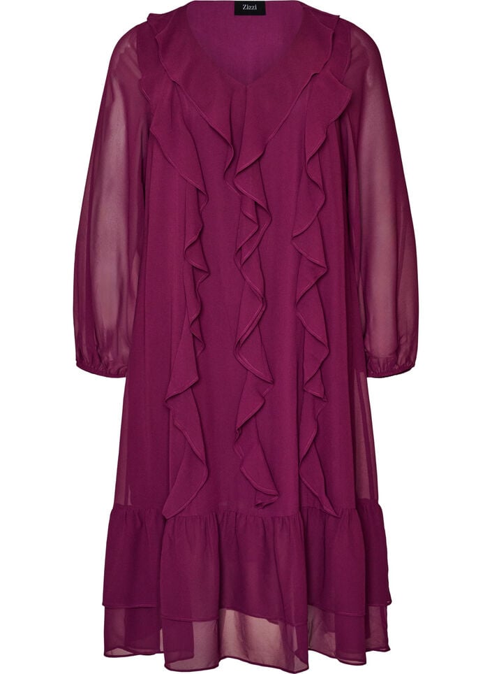 Partykleid mit R&uuml;schendetails und V-Ausschnitt, Rot, Packshot image number 0