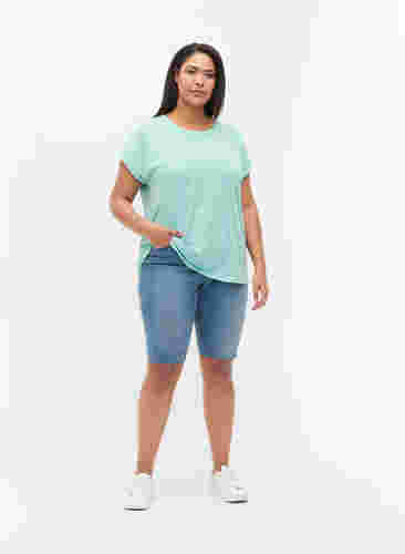 Melange-T-Shirt mit kurzen Ärmeln, Turquoise Mél, Model image number 2