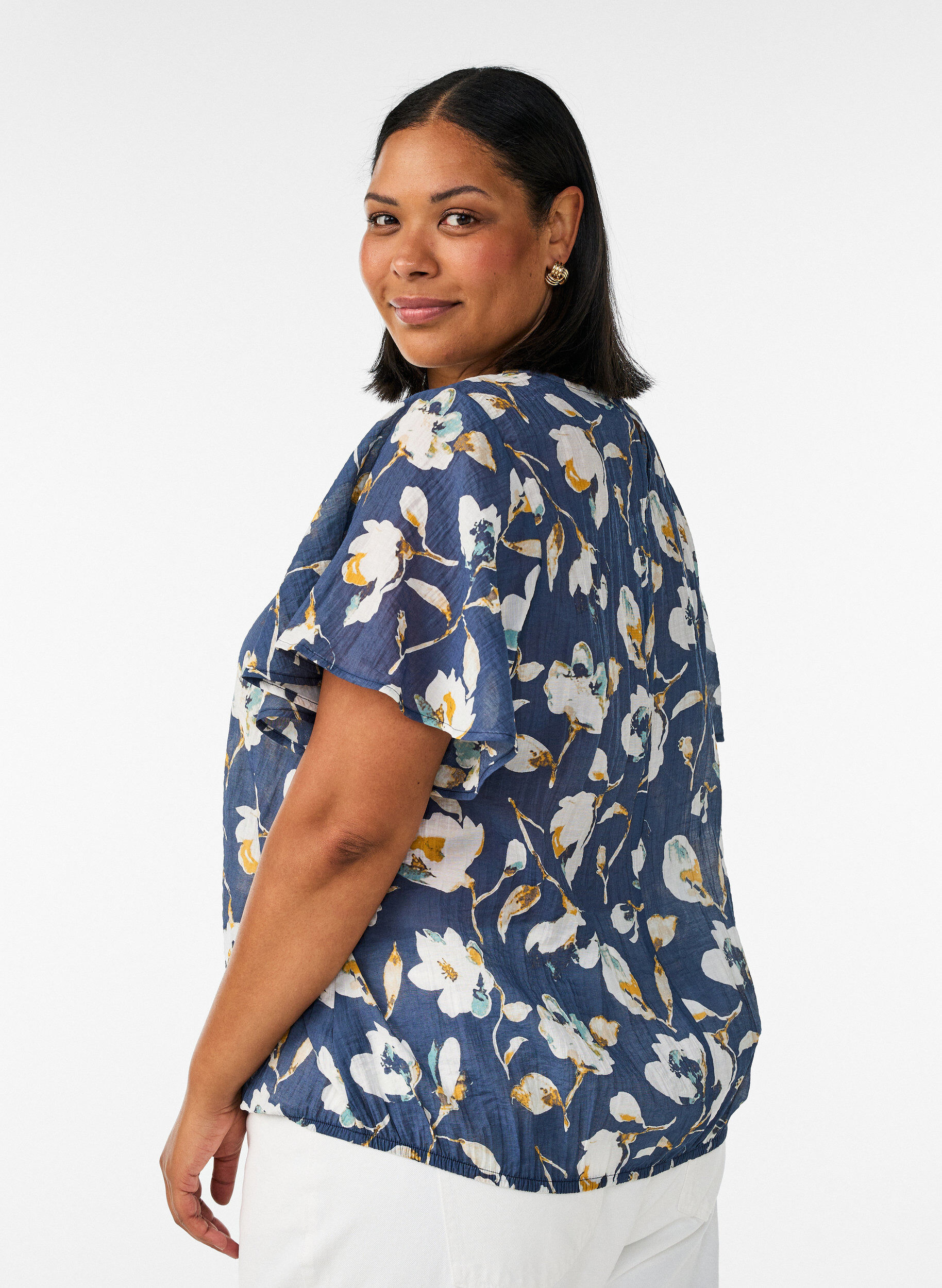 ZizziBluse mit Ballonform und Fl&uuml;gel&auml;rmeln, Blau, Model image number 2