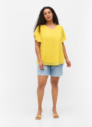 Bluse mit kurzen Ärmeln, Primrose Yellow, Model image number 2