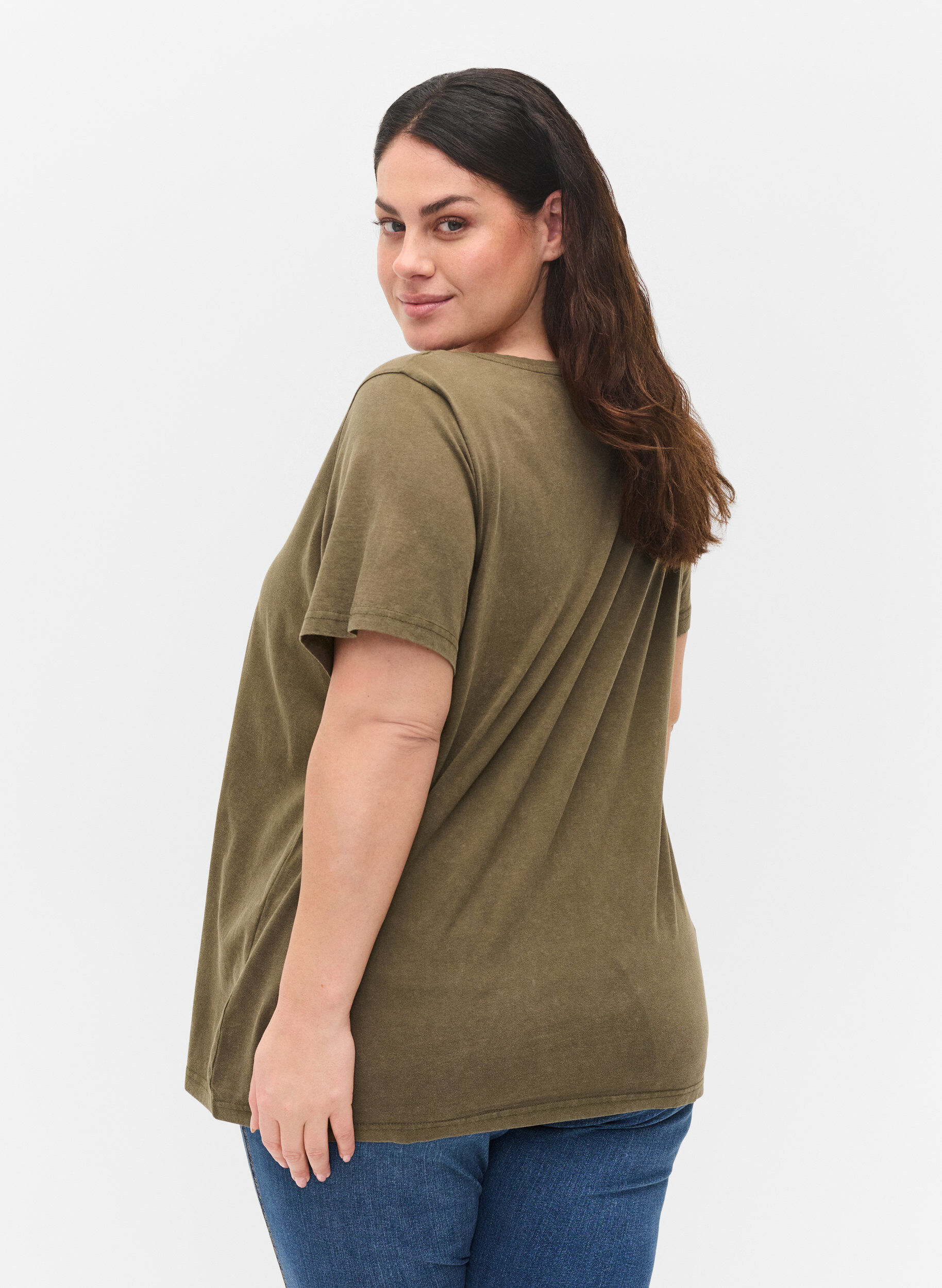ZizziAcid Wash T-Shirt aus Baumwolle mit Ziersteinen, Ivy Green Wash, Model image number 1