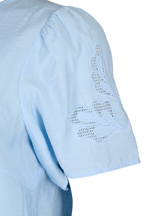  Kurzarm-Bluse aus Viskose mit Stickerei, Chambray Blue, Packshot image number 3
