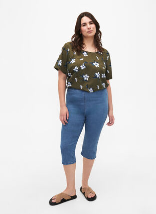 FLASH – Kurzärmelige Bluse mit Print, Olive Night Flower, Model image number 2