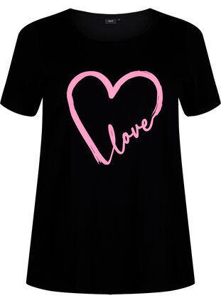 T-Shirt aus Baumwolle mit Rundhalsausschnitt und Aufdruck, Black W. Heart L., Packshot image number 0