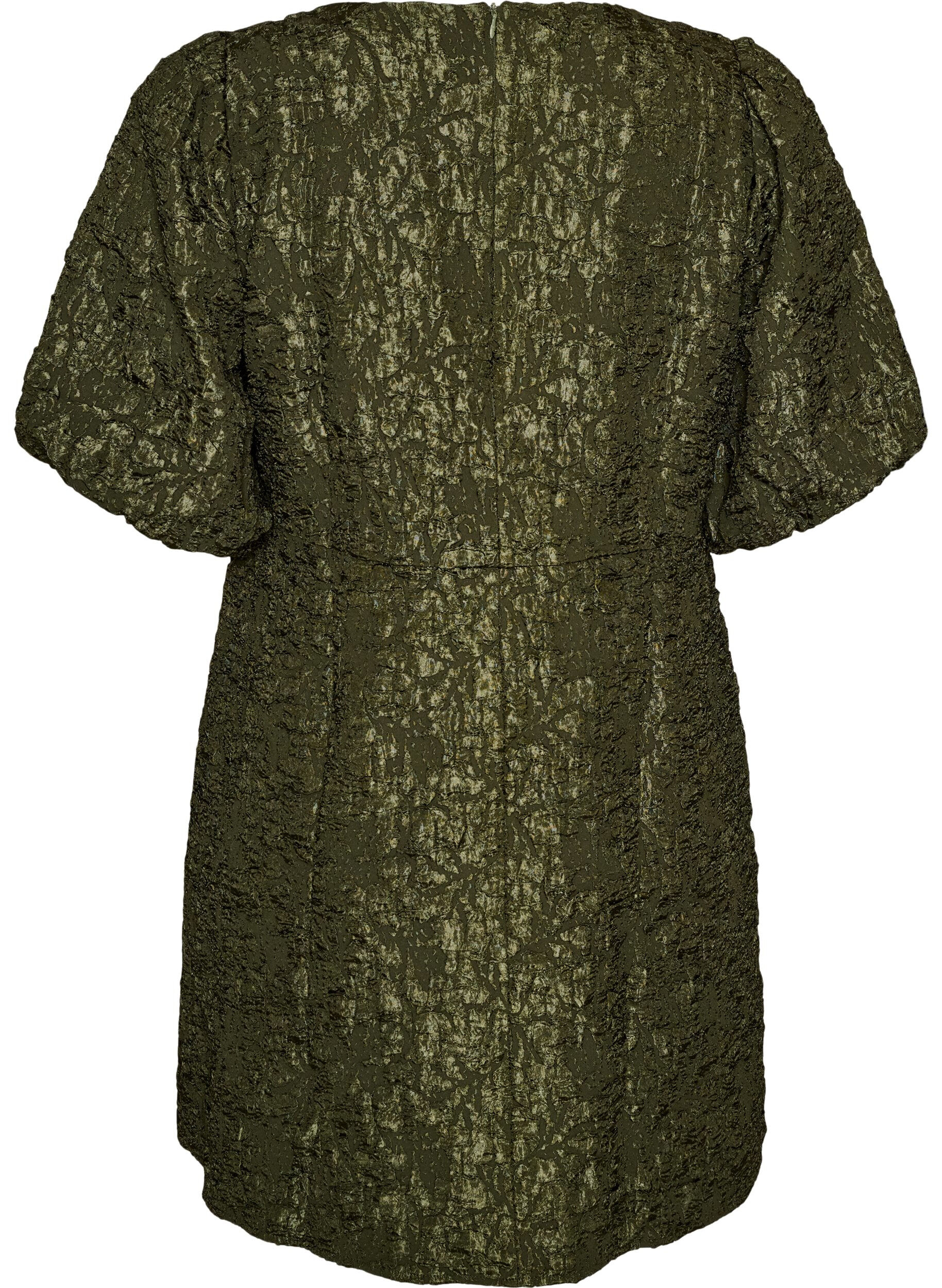 ZizziKleid aus Jacquard mit Puff&auml;rmeln und A-Linie, Gr&uuml;n, Packshot image number 1