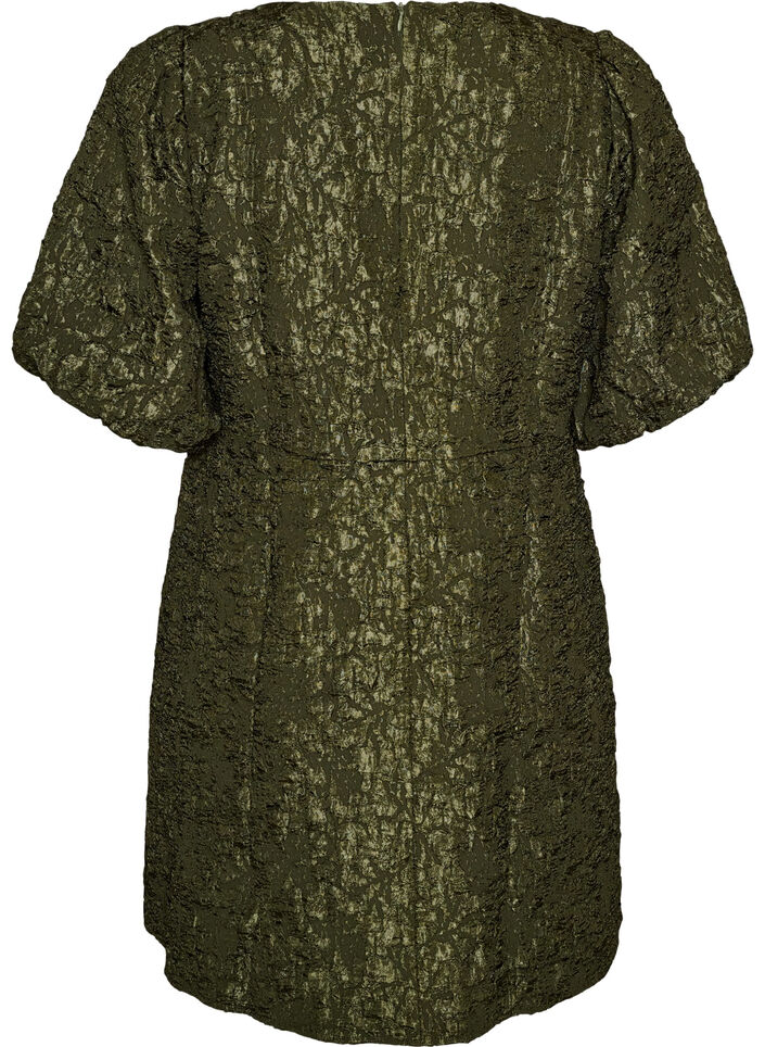 Kleid aus Jacquard mit Puff&auml;rmeln und A-Linie, Gr&uuml;n, Packshot image number 1