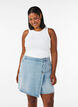 Denimskort mit Wickeloptik und hoher Taille, Blau, Model image number 0
