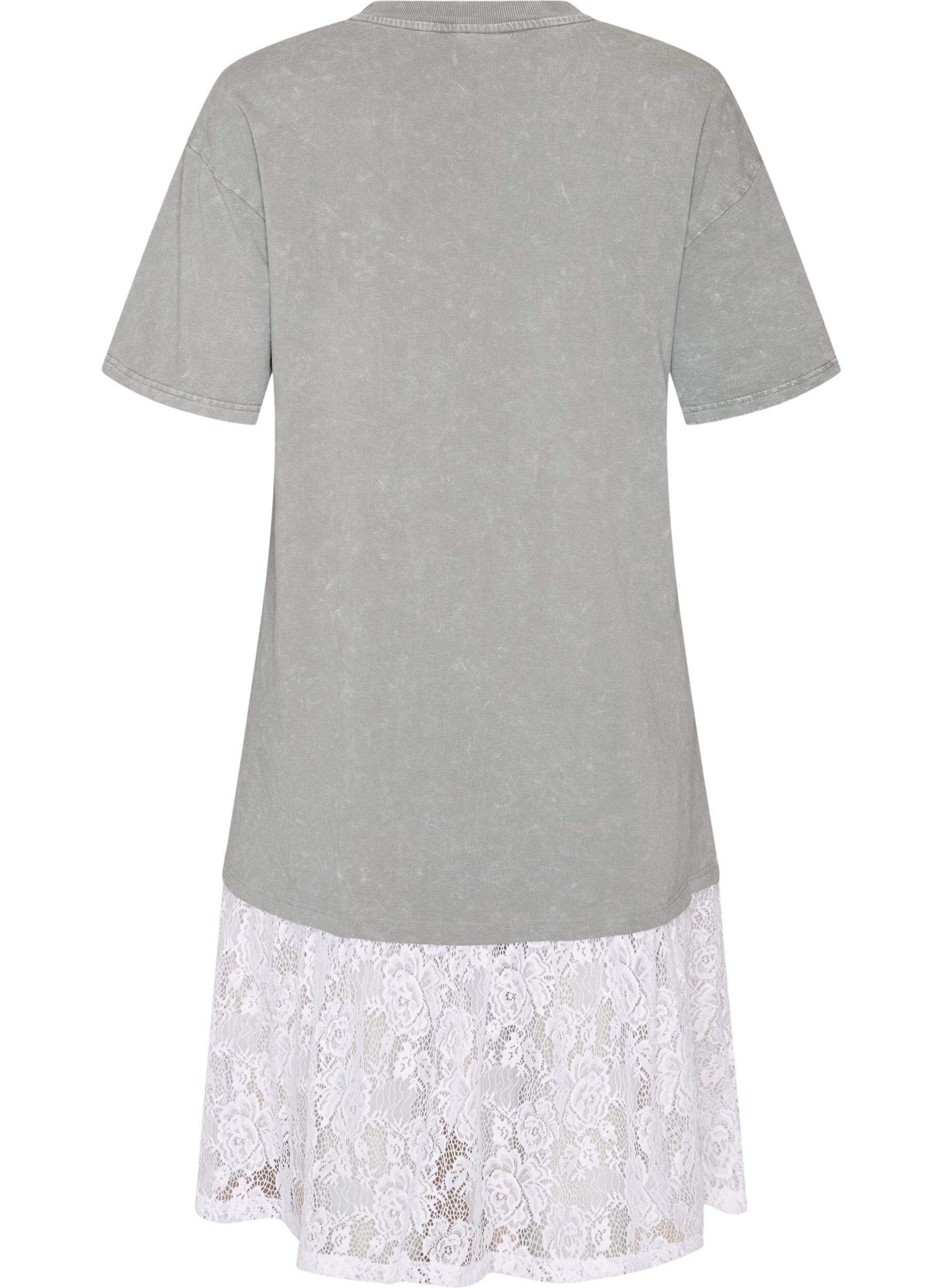 ZizziLockeres T-Shirt-Kleid mit Spitzen, Grau, Packshot image number 1