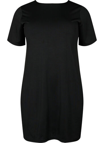 Kurzes Kleid mit V-Ausschnitt und String-Details, Black, Packshot image number 3