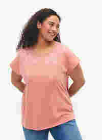 T-Shirt aus Baumwolle mit Blattprint, Old Rose W. Leaf, Model