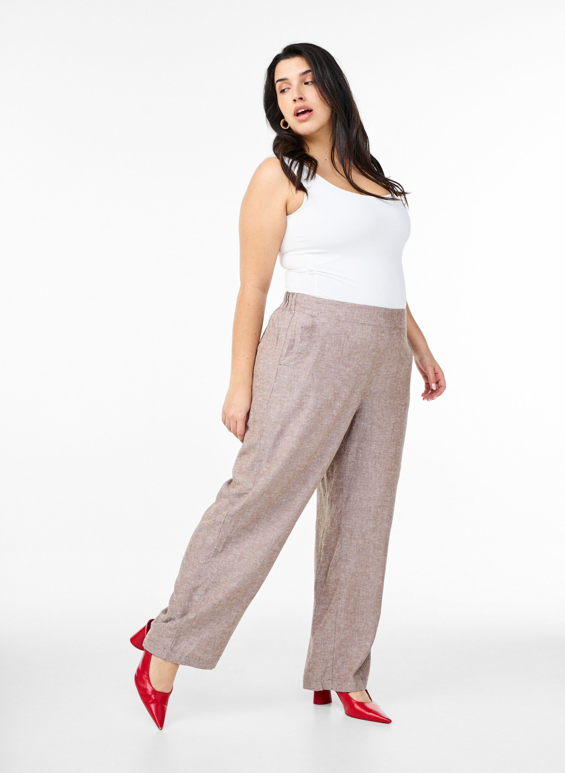 ZizziLockere Hose aus Leinen und Viskose, Braun, Model image number 0