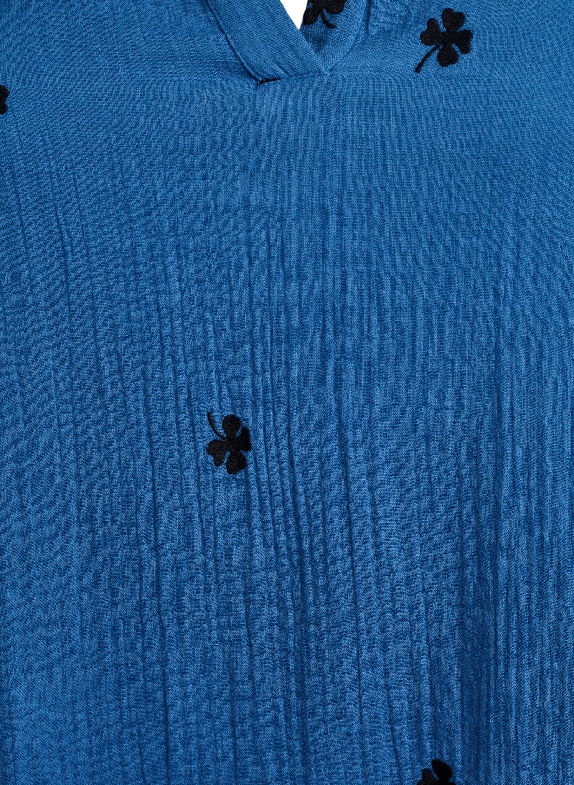 ZizziKleines Kleid aus Baumwollmusselin mit gestickten Blumen, Blau, Packshot image number 2