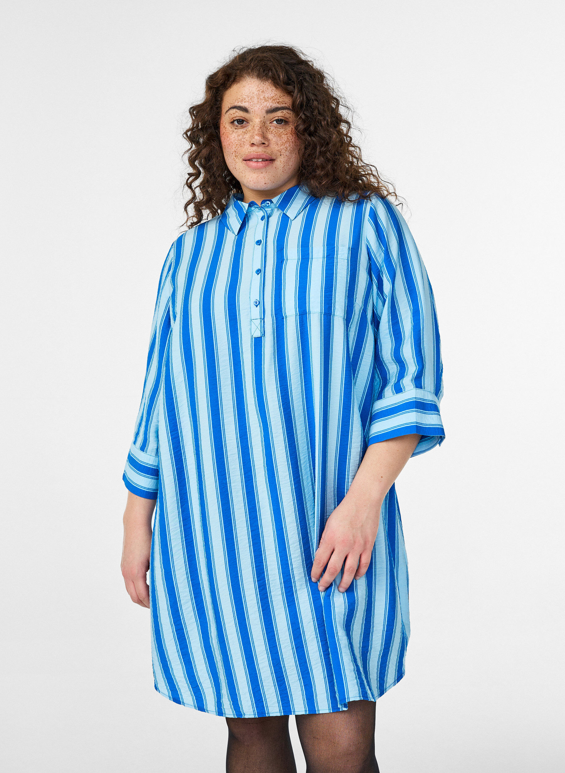 ZizziKleid mit Kragen und Brusttasche, Blau, Model image number 0