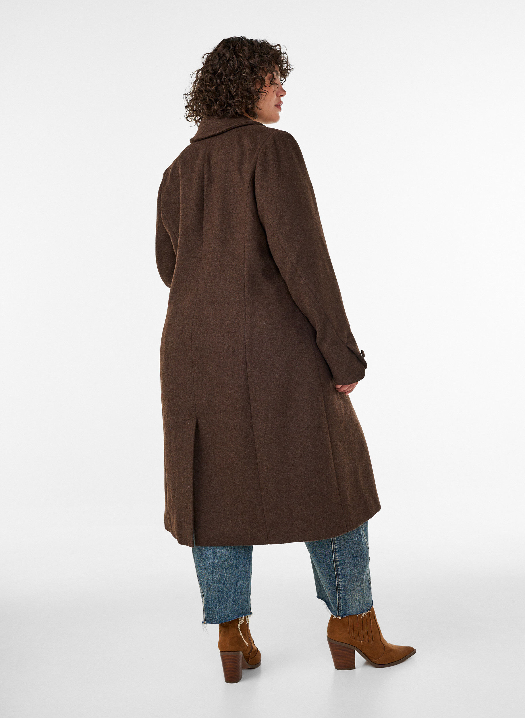 ZizziMantel aus Wollmischung mit Revers und Kn&ouml;pfen, Braun, Model image number 2