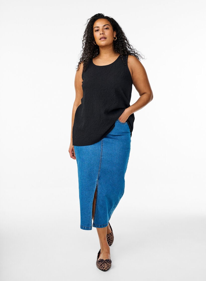 &Auml;rmelloses Top mit Struktur, Schwarz, Model image number 1
