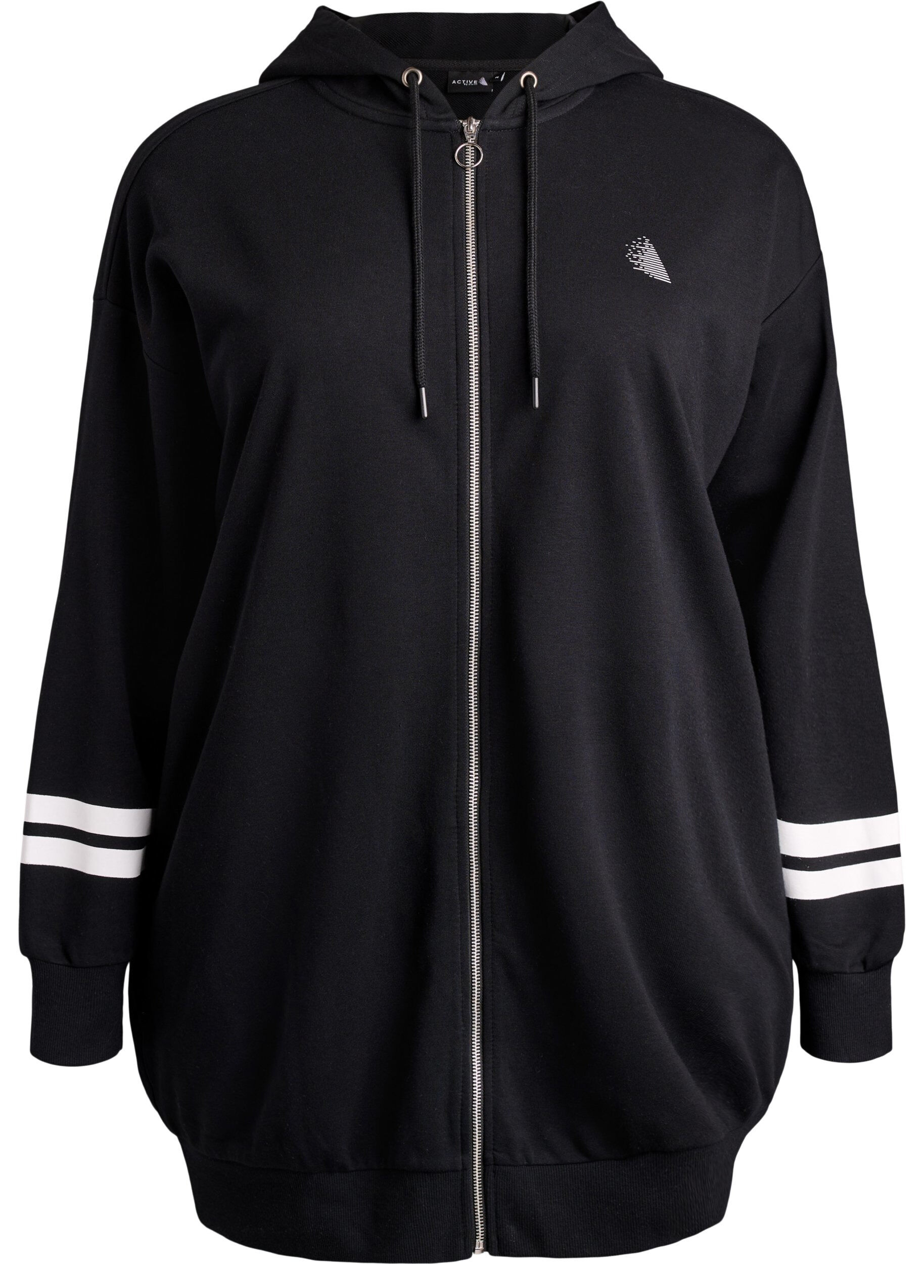 ZizziLange Sweat-Strickjacke mit Printdetails, Schwarz, Packshot image number 0