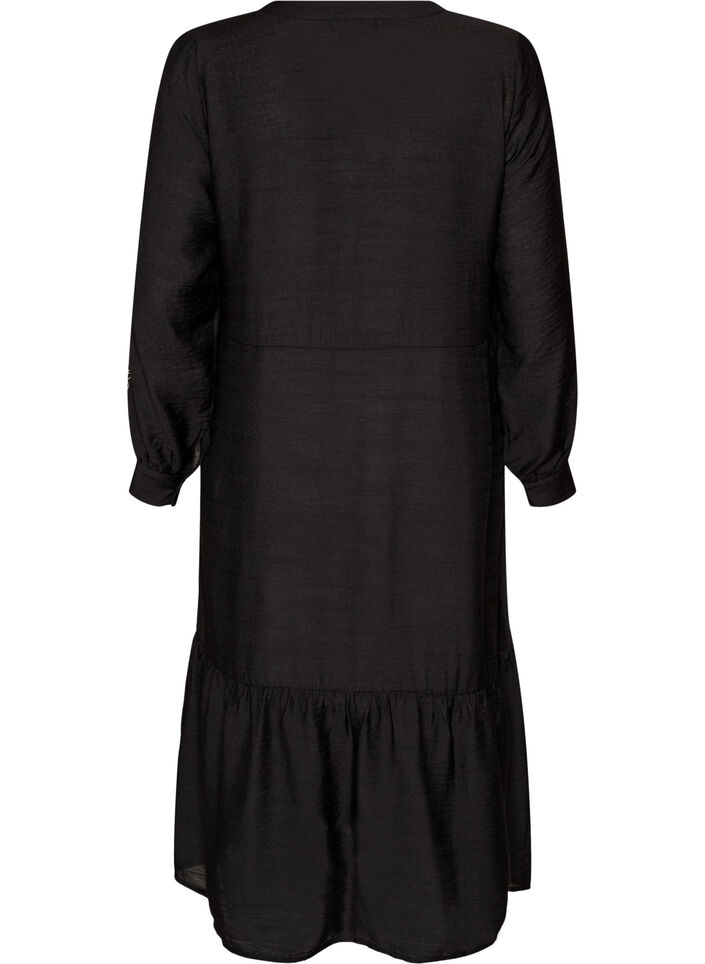 Kleid aus Viskose mit Stickerei und Stufenvolants, Schwarz, Packshot image number 1