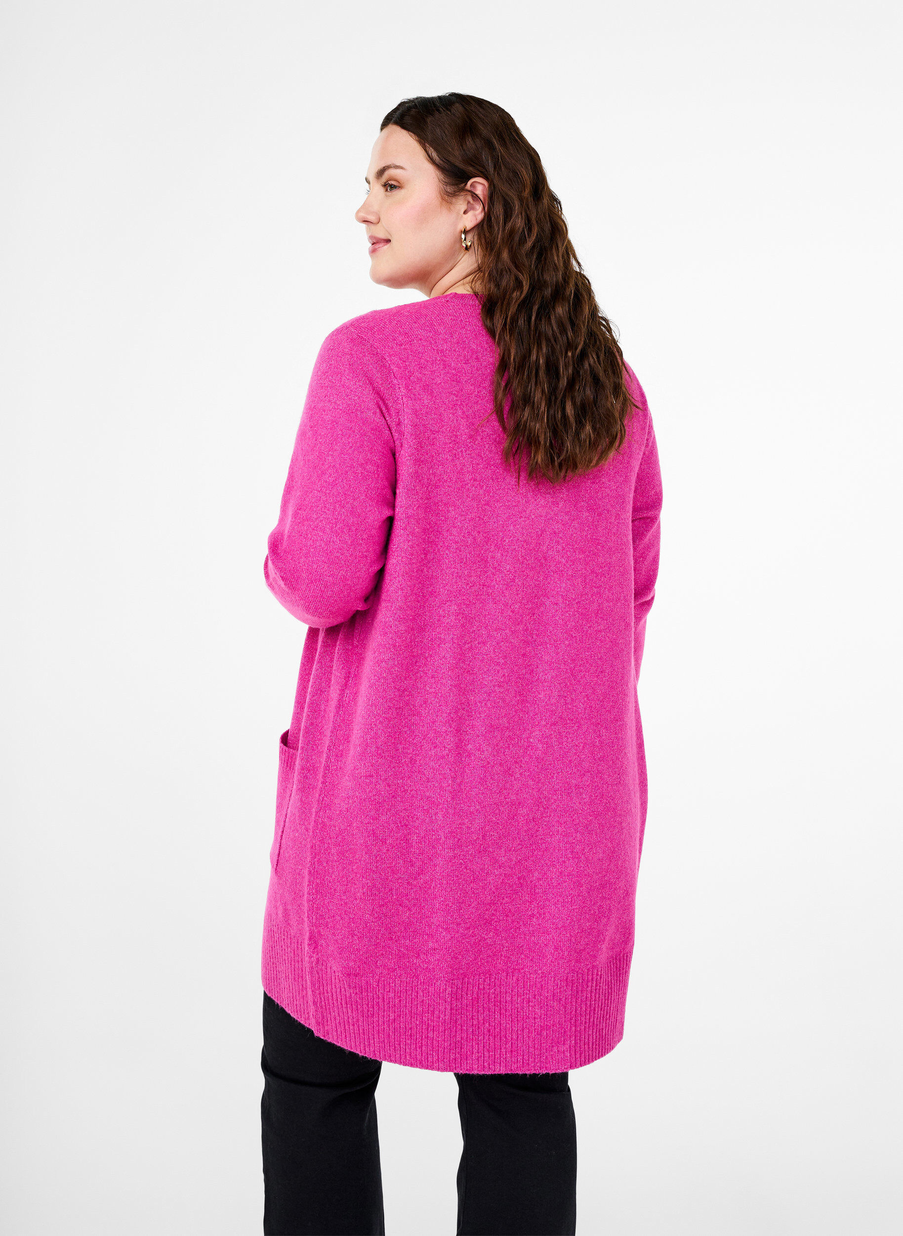 ZizziStrickjacke mit Rippenstrick und Taschen, Pink, Model image number 2