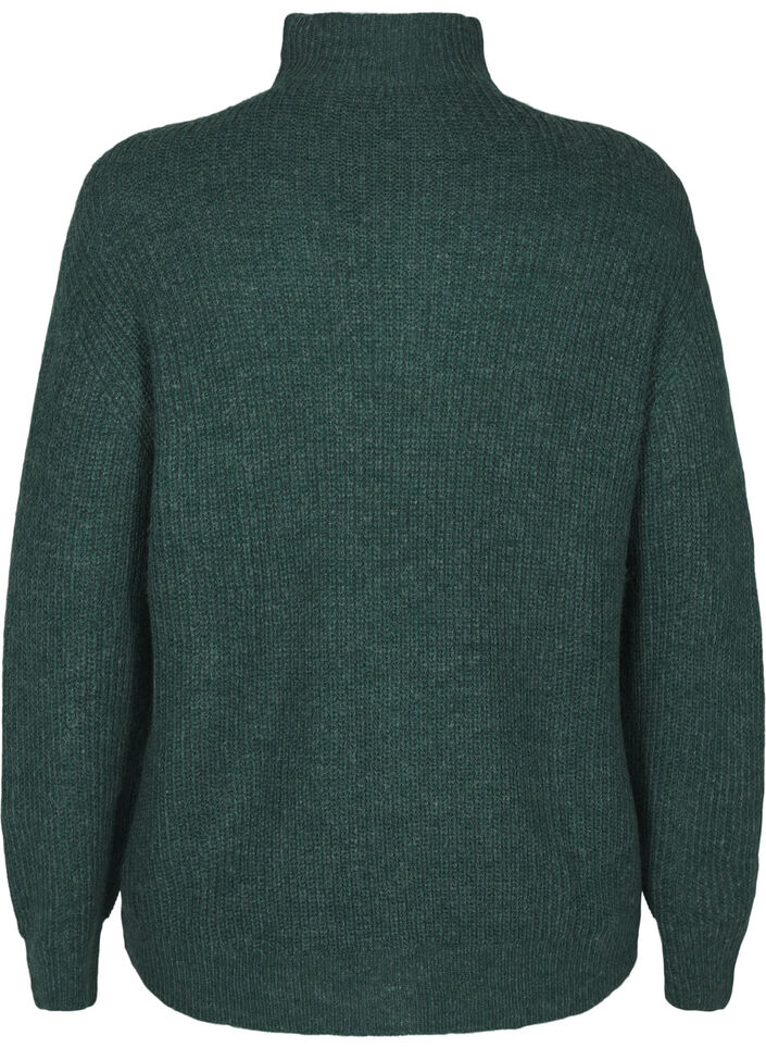 Strickpullover mit hohem Kragen und Rei&szlig;verschluss, Gr&uuml;n, Packshot image number 1