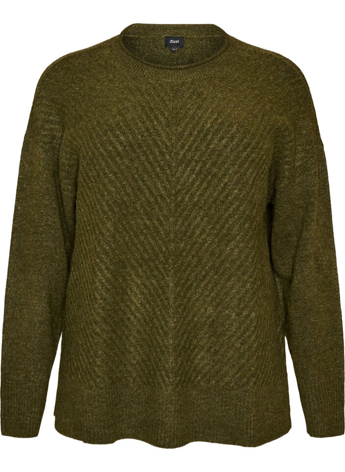 Strickbluse mit V-f&ouml;rmigem Rippenmuster und Schlitzen, Gr&uuml;n, Packshot image number 0