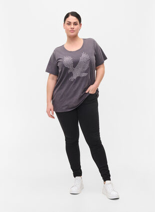 Acid Wash T-Shirt aus Baumwolle mit Ziersteinen, Dark Grey Wash, Model image number 2