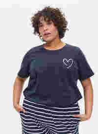 Kurzarm Pyjama-T-Shirt aus Baumwolle, Navy Blazer w. Heart, Model