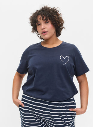 Kurzarm Pyjama-T-Shirt aus Baumwolle, Navy Blazer w. Heart, Model image number 0
