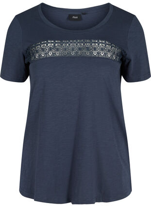 T-Shirt aus Baumwolle mit Spitze, Blue Nights, Packshot image number 0