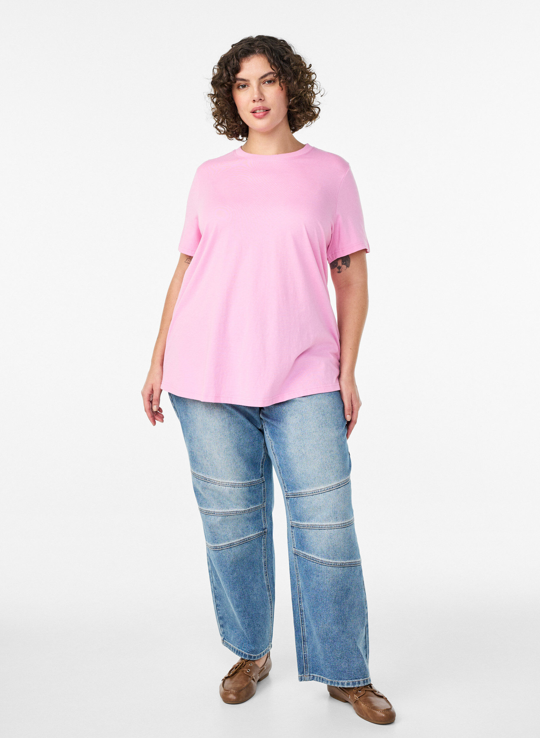 ZizziBasic-T-Shirt aus Baumwolle mit Rundhalsausschnitt, Pink, Model image number 1