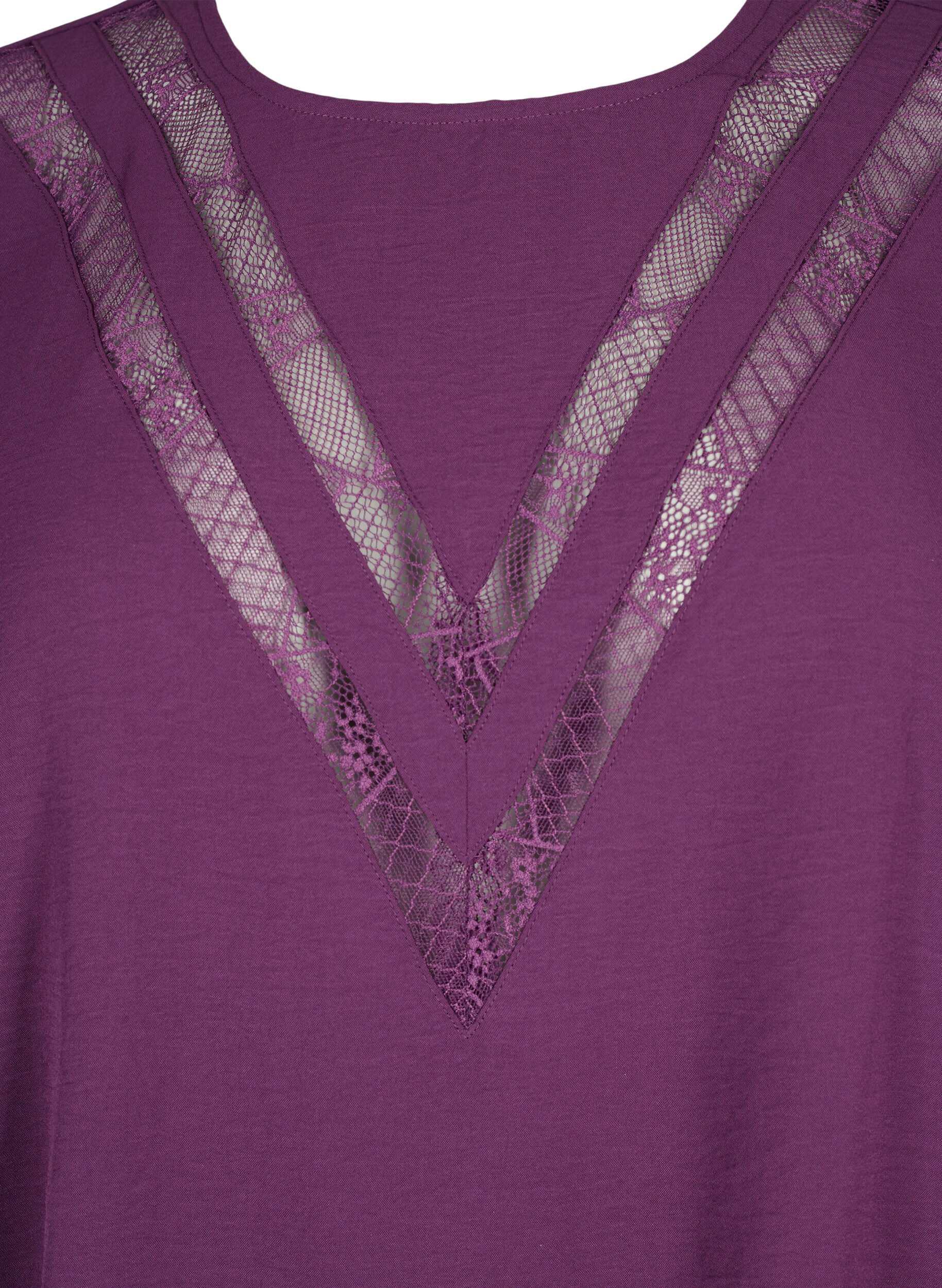 Zizzi Langarm-Bluse mit Spitze, Deep Purple, Packshot image number 2